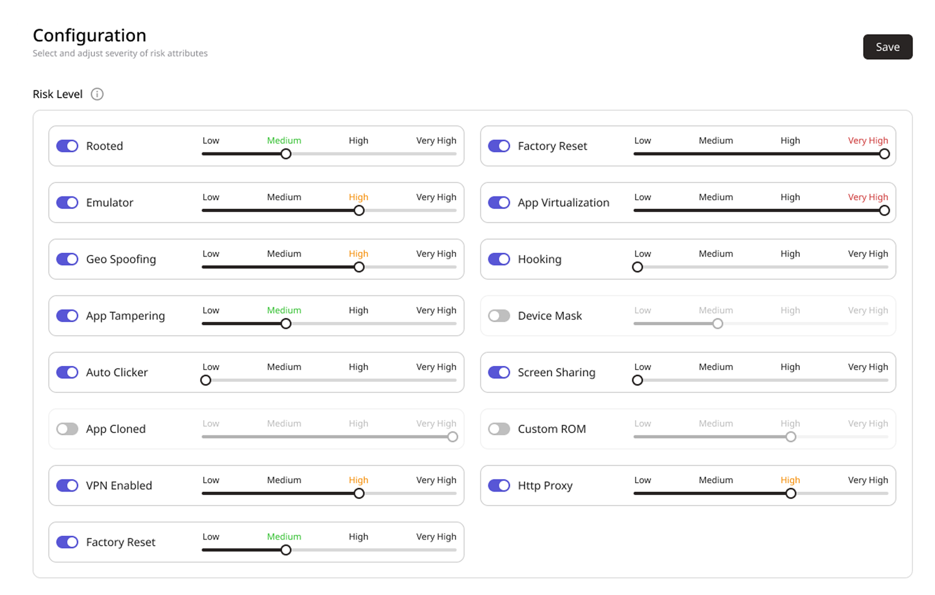 Dynamic Risk Configuration